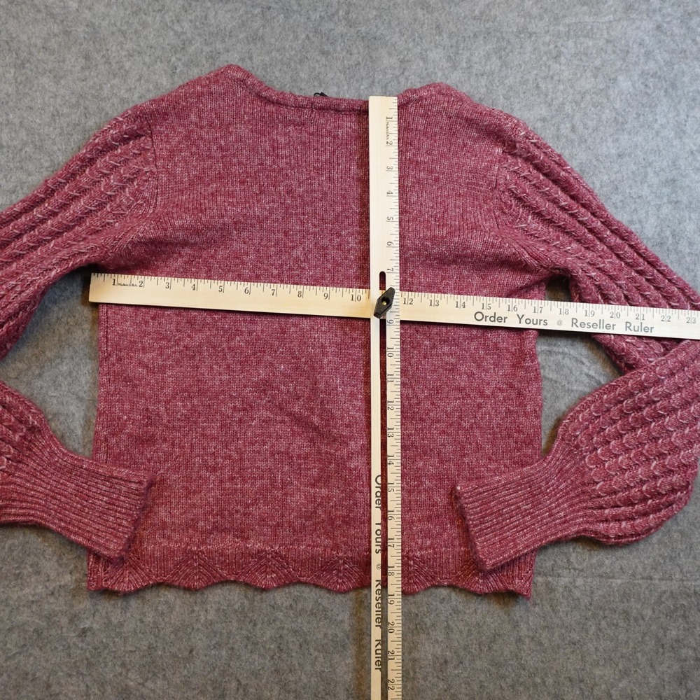 Frye Sweater Women Extra Small NWT Pink VNeck Cable Knit Balloon Sleeve Scallop - Picture 6 of 9